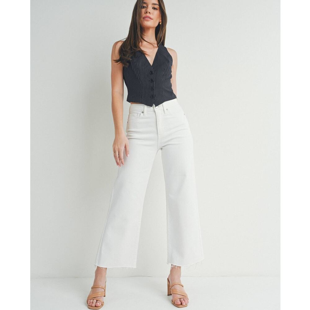 JBD Just Black Denim White High Rise Slim Wide Leg Jeans Raw Hem Women's 24